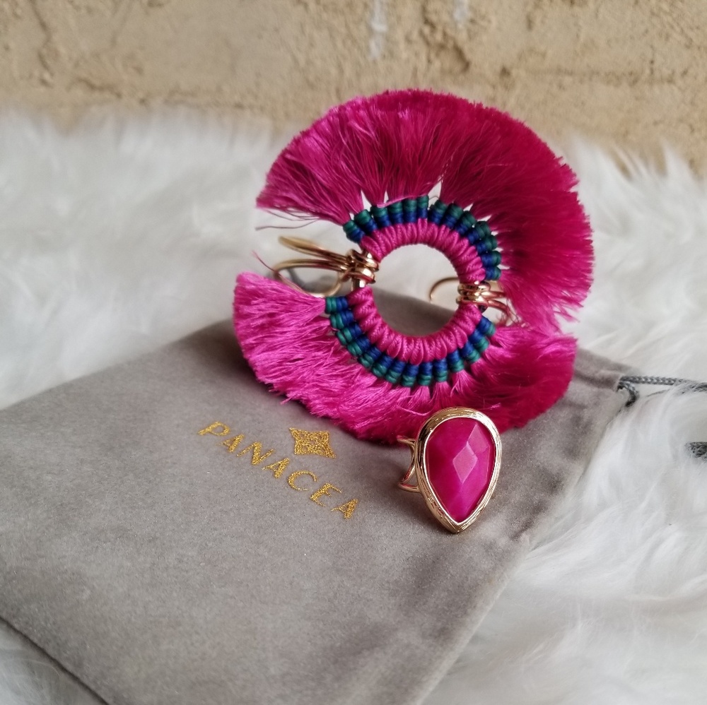 panacea pink tassels cuff bracelet and ring